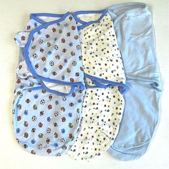 SwaddleMe Summer Infant Bundle Blue Boys Sports Size Small Medium 0-3mo 7-14 lbs - Picture 1 of 5